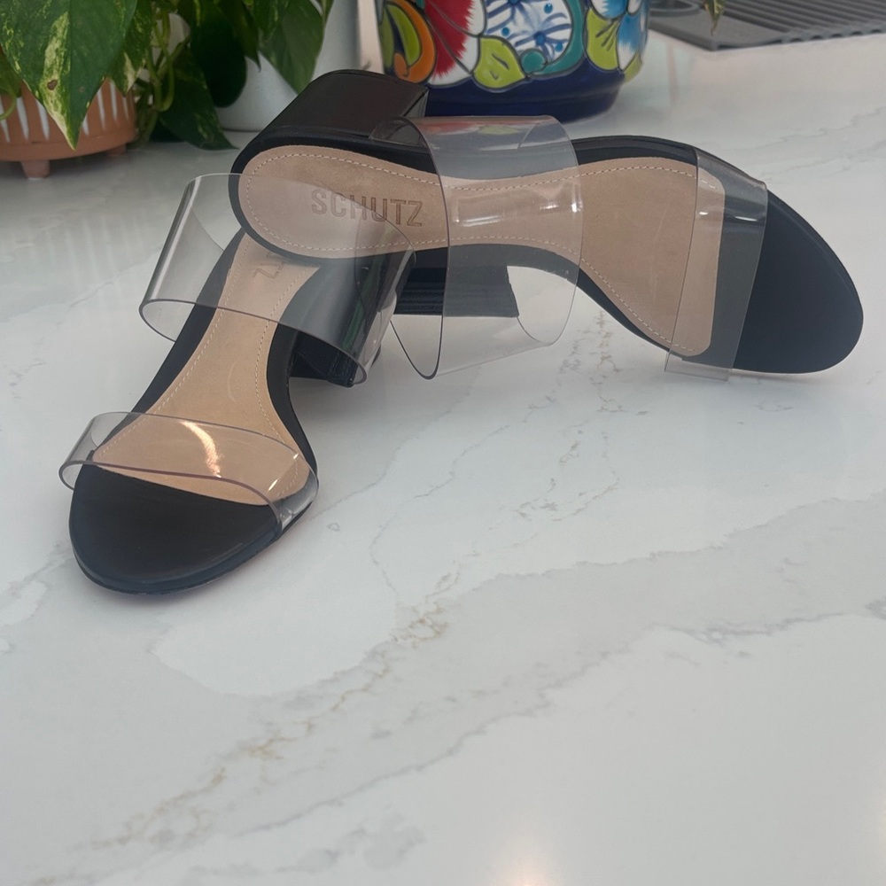 SCHUTZ Black and Transparent Strap Slide Sandal Size 6.5  NWT - Picture 7 of 11